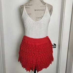 Red Crochet Lace Shorts